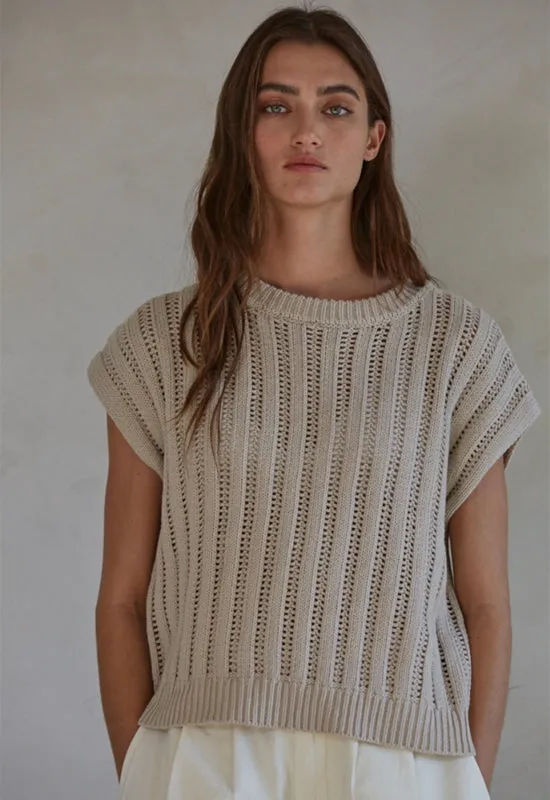 Knit Sweater Round Neck Top - Taupe Grey