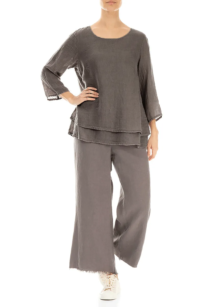 Layered Truffle Gauze Linen Blouse