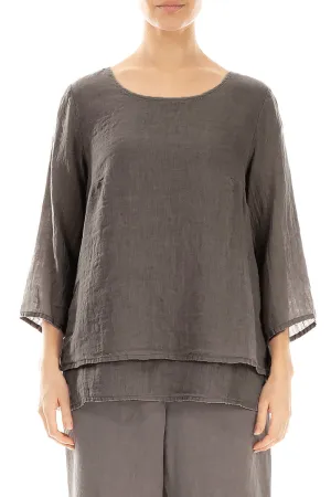 Layered Truffle Gauze Linen Blouse