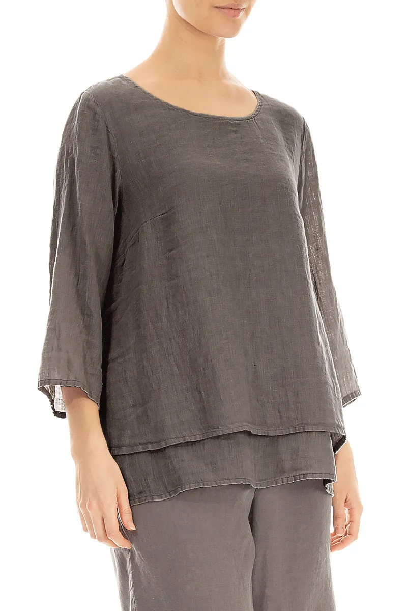 Layered Truffle Gauze Linen Blouse