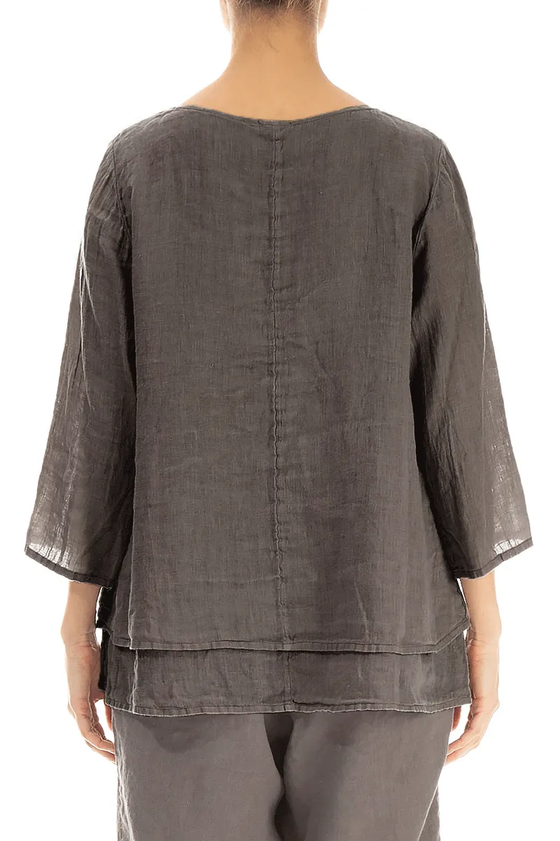 Layered Truffle Gauze Linen Blouse
