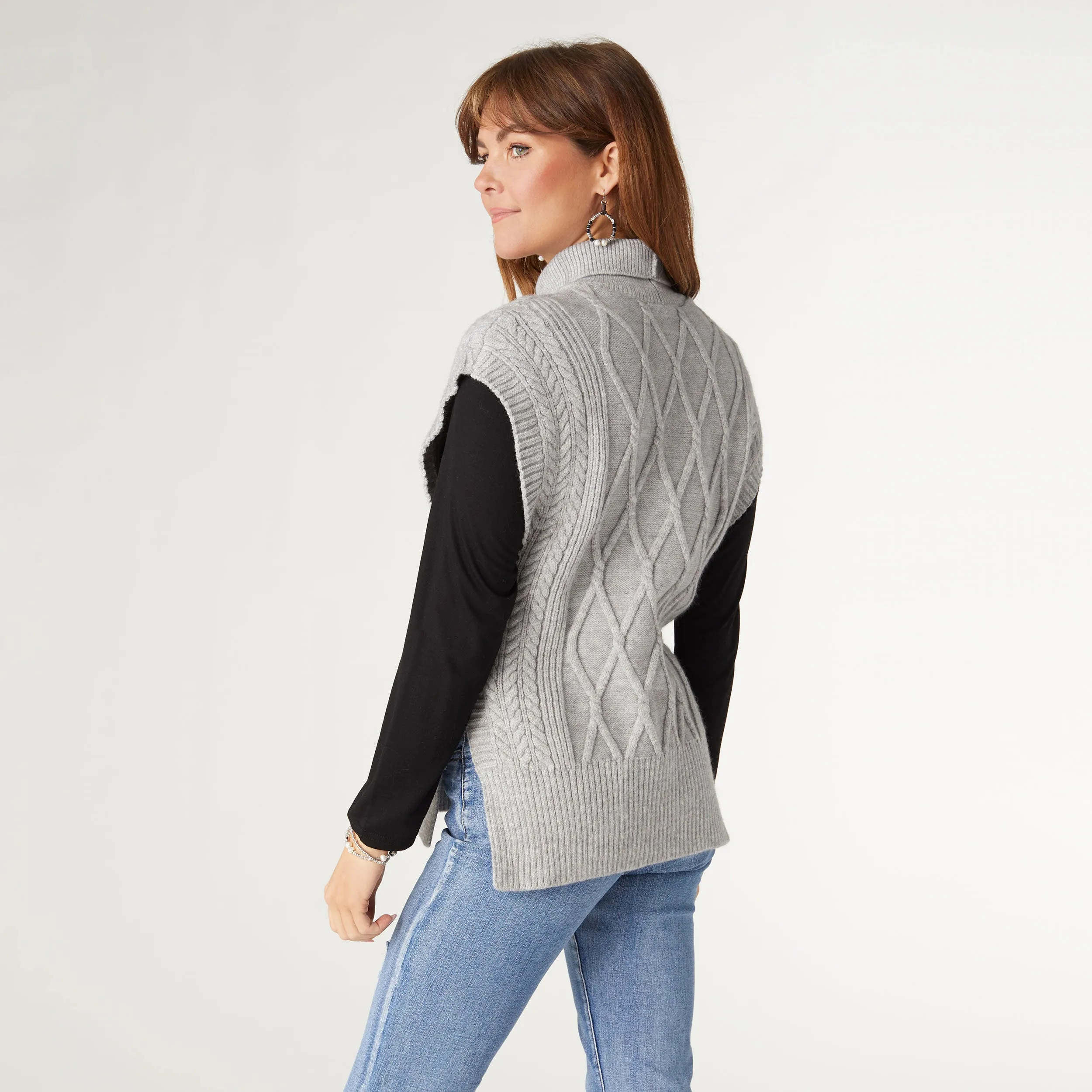 Leora Sweater Vest with Side Buttons - Mid Heather Grey - Final Sale