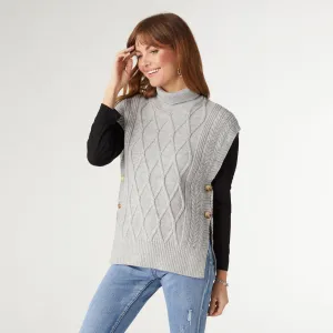 Leora Sweater Vest with Side Buttons - Mid Heather Grey - Final Sale