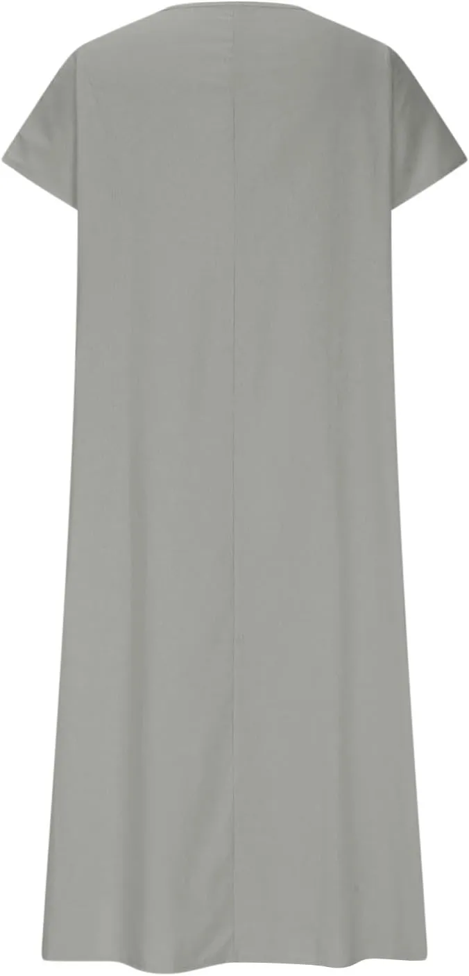 Linen Dresses for Women 2025 Trendy Vneck Long Maxi Dress Flowy Summer Sundresses Boho Beach Wear