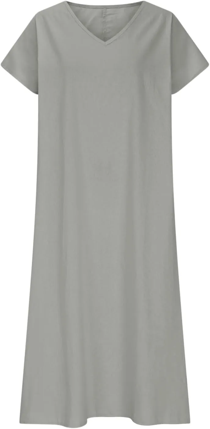 Linen Dresses for Women 2025 Trendy Vneck Long Maxi Dress Flowy Summer Sundresses Boho Beach Wear