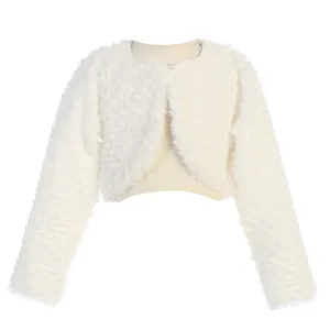Little Girls Ivory Long Sleeve Single Button Faux Fur Bolero 2T-5