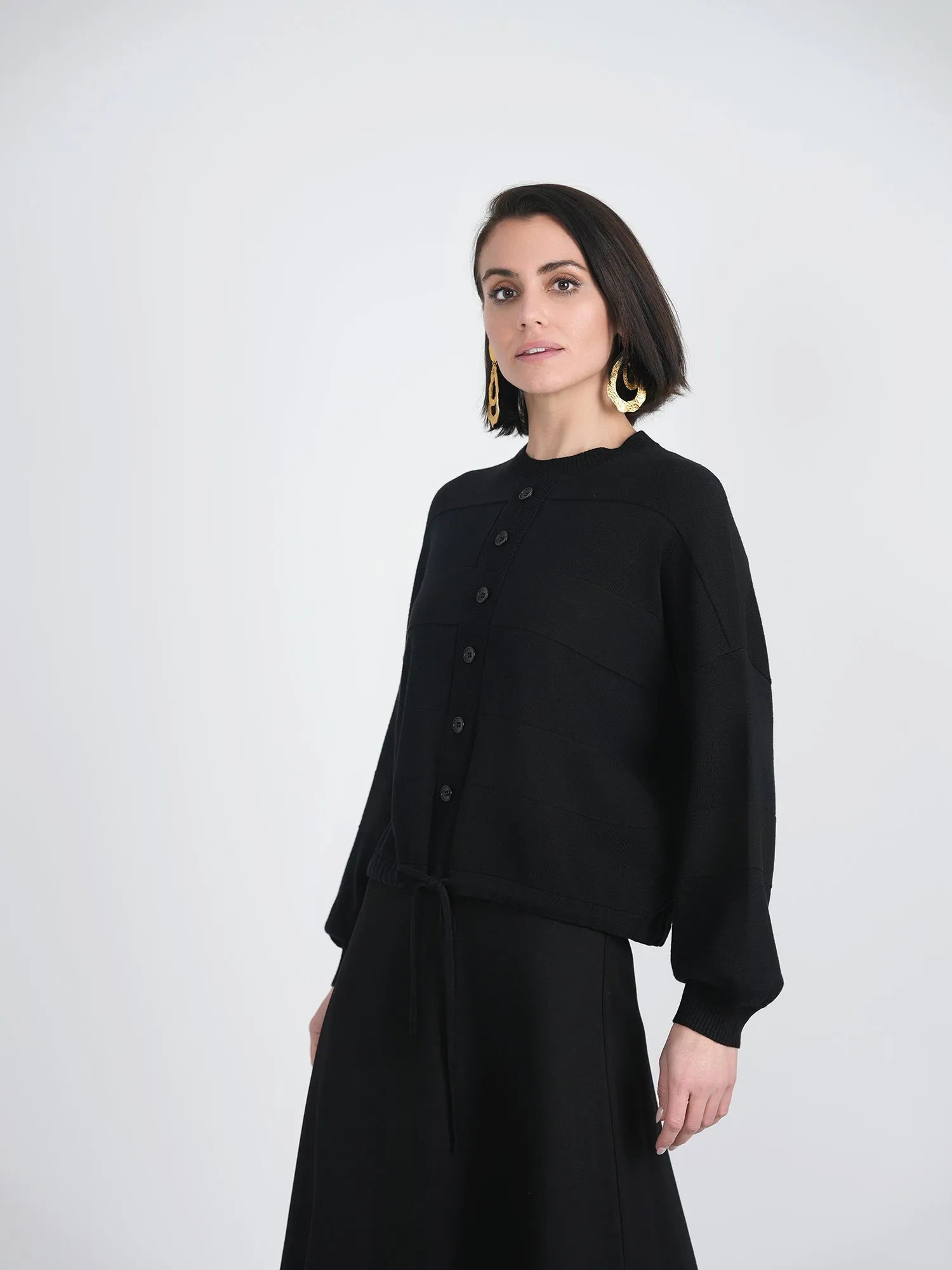 Marjun Balloon Tone Striped Cardigan
