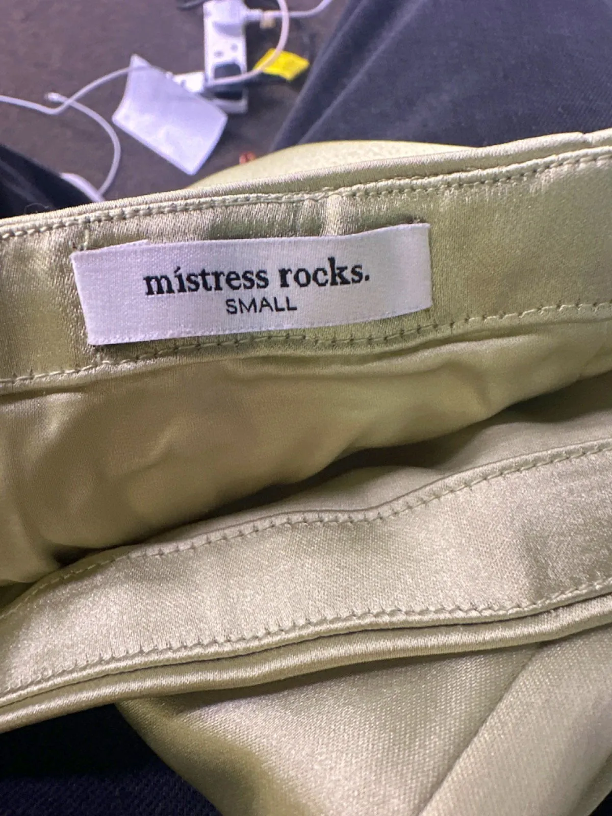 Mistress Rocks Light Green Satin Mini Skirt UK S