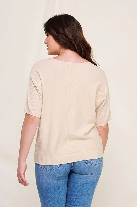 Mixed Texture Dolman Sweater (Plus)