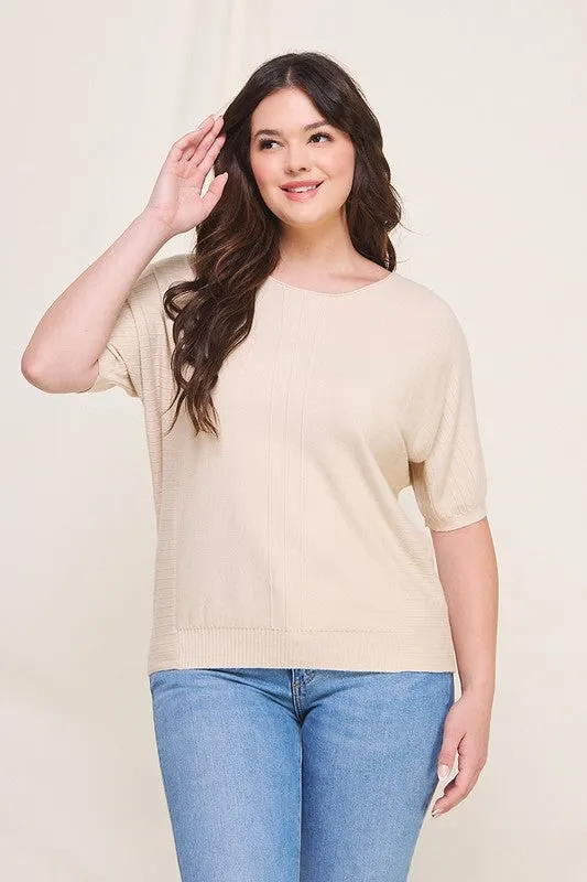 Mixed Texture Dolman Sweater (Plus)