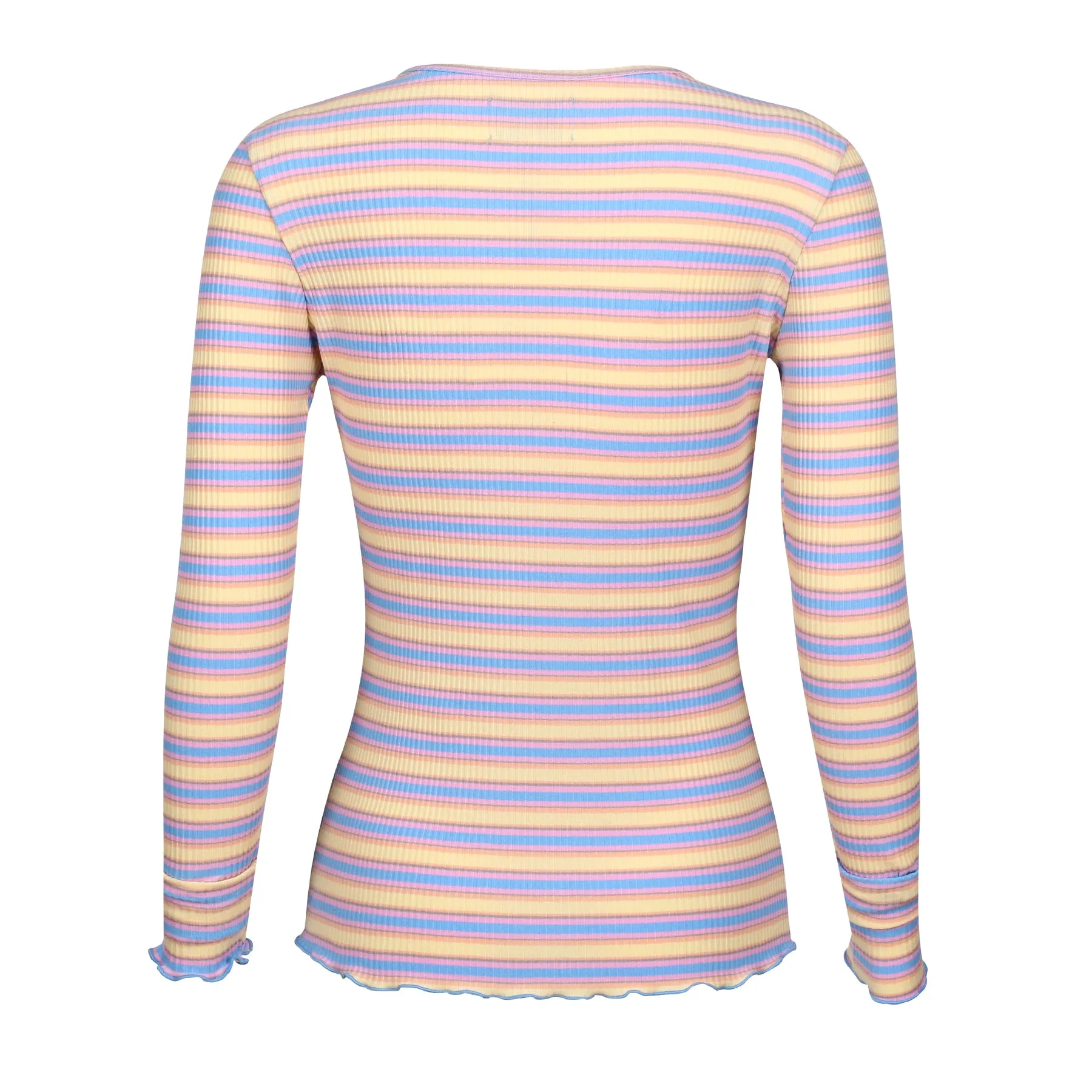 NATALIA LS ROUND NECK  BLOUSE - YELLOW ROSE BLUE STRIPE