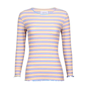 NATALIA LS ROUND NECK  BLOUSE - YELLOW ROSE BLUE STRIPE