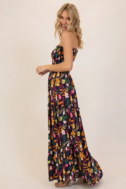 Navy Combo Vibrant Print Smocked Top Sundress