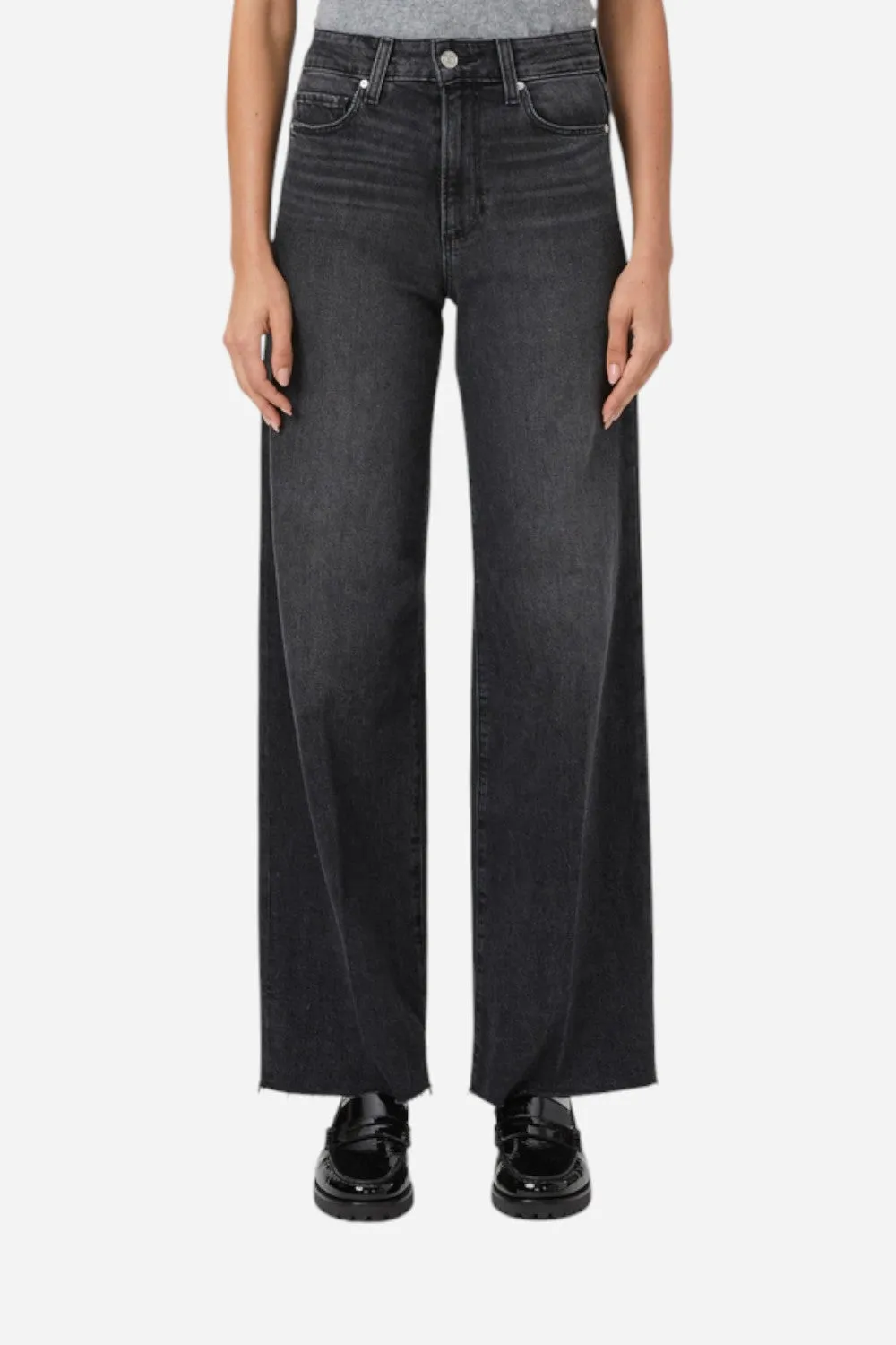 Paige Anessa 31" Wide Leg Jean in Viper Black Distressed