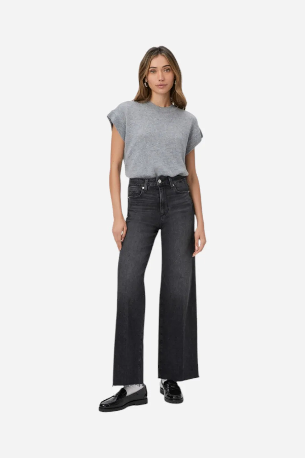 Paige Anessa 31" Wide Leg Jean in Viper Black Distressed