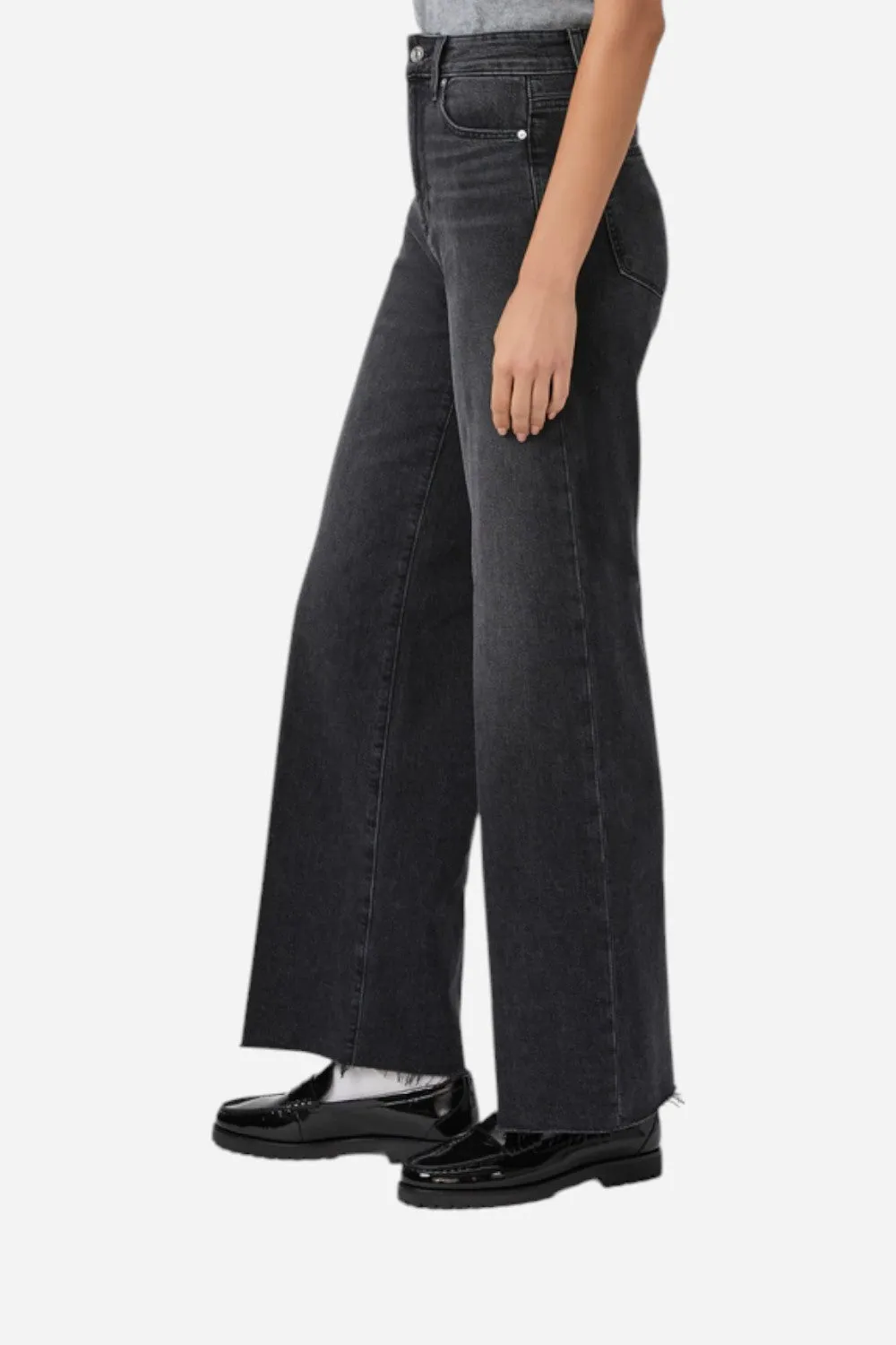 Paige Anessa 31" Wide Leg Jean in Viper Black Distressed