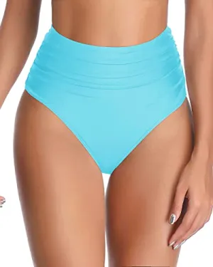 Pool Party High Waisted Retro Tummy Control Swimusuit Bottom-Blue