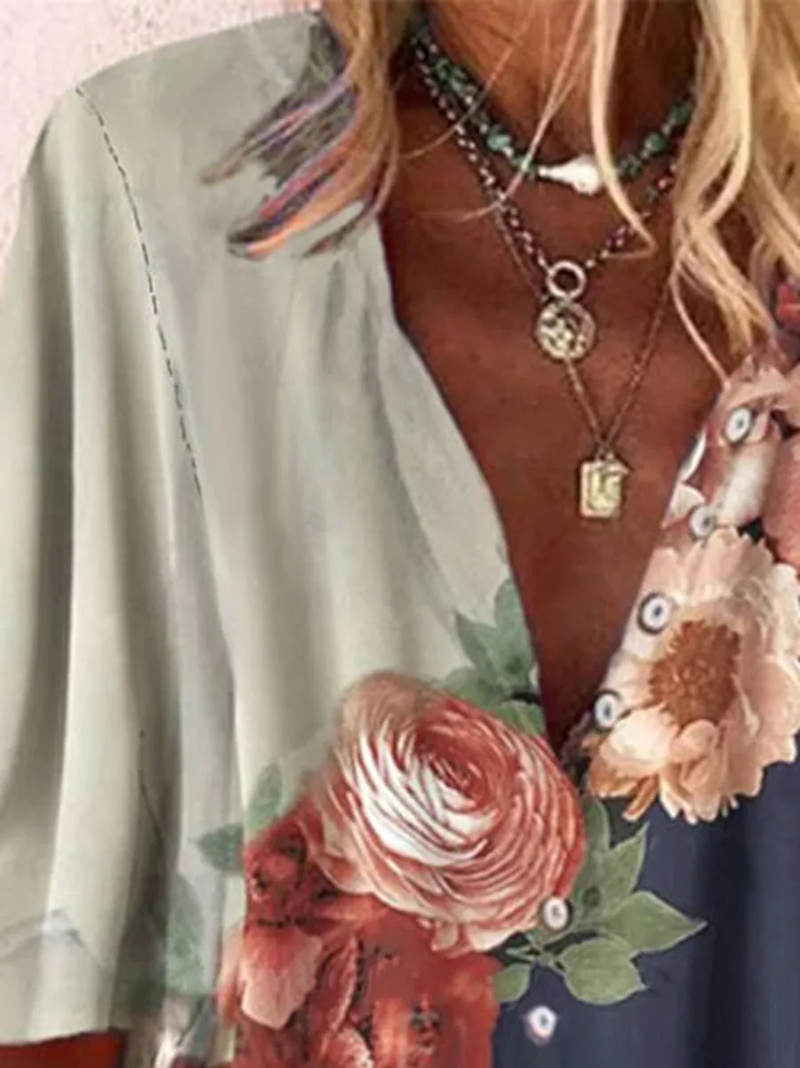 Printed V-Neck Casual Top