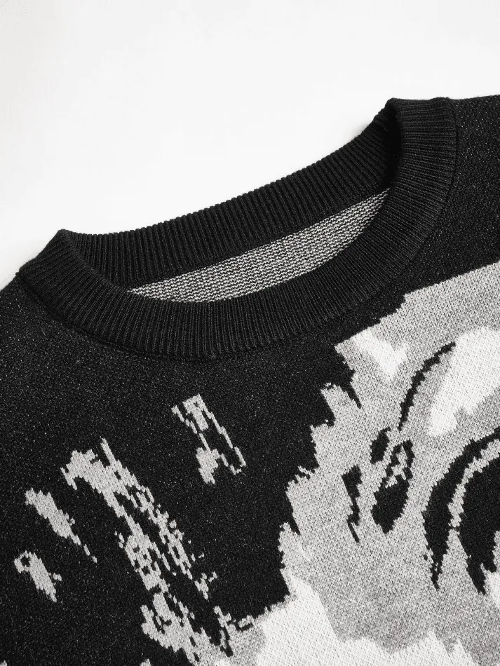Punk Jacquard Black Pullover Sweater