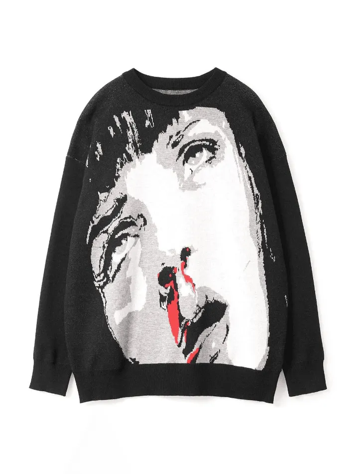 Punk Jacquard Black Pullover Sweater