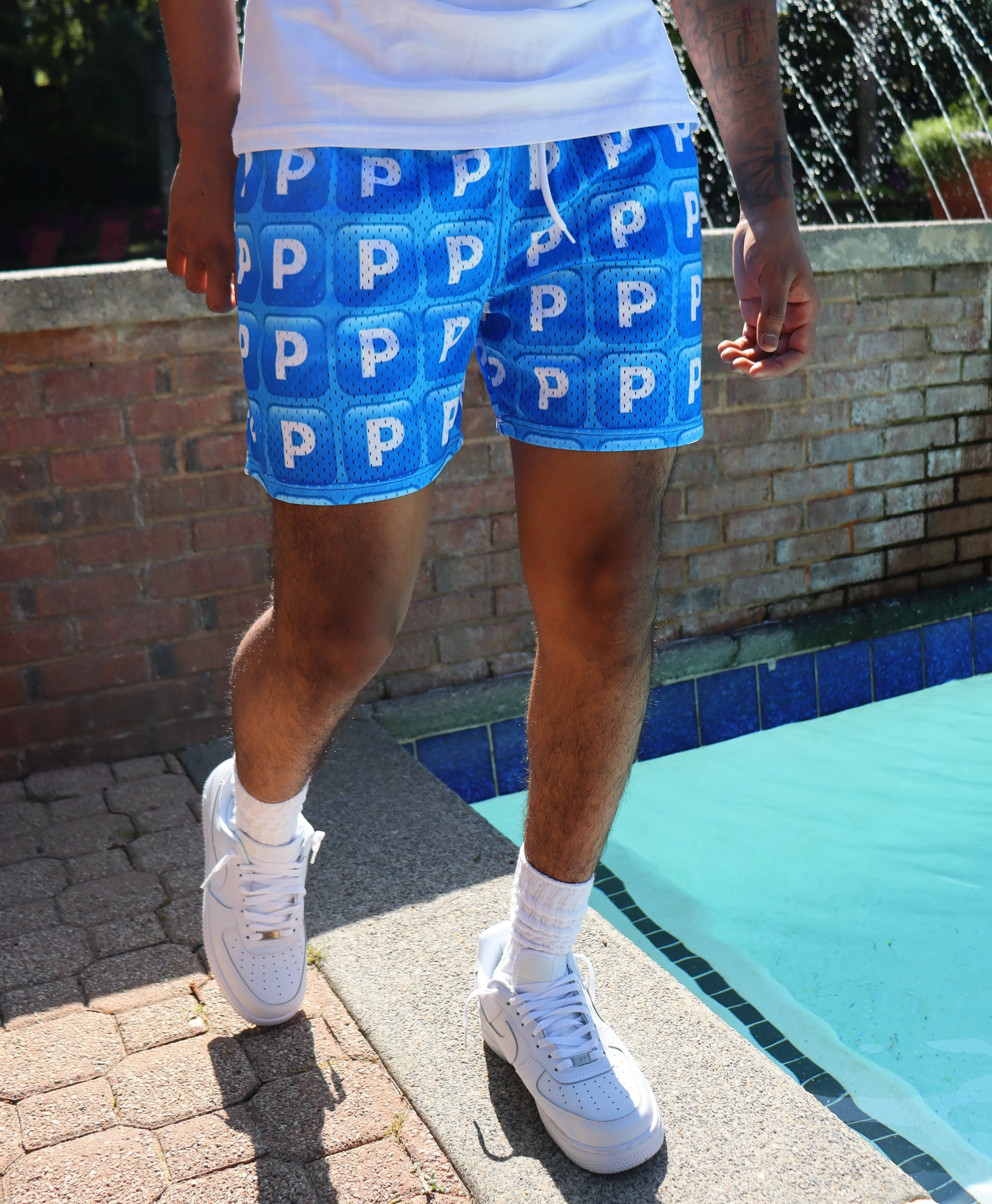 PUSHIN P CUSTOM MESH BASKETBALL TRUNK DRAWSTRING SHORTS