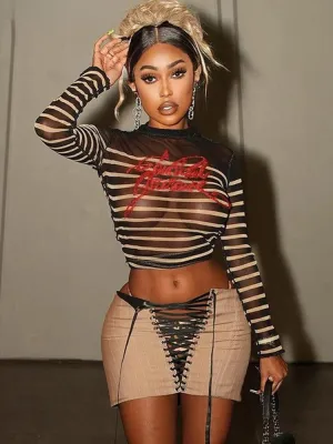 "Get Noticed in the Trendy and Wild T-BOO Women's Crop Top - Featuring Sexy Mesh, Bold Prints, and Striking Stripes - Shop Now for the Ultimate Fashion Statement!"