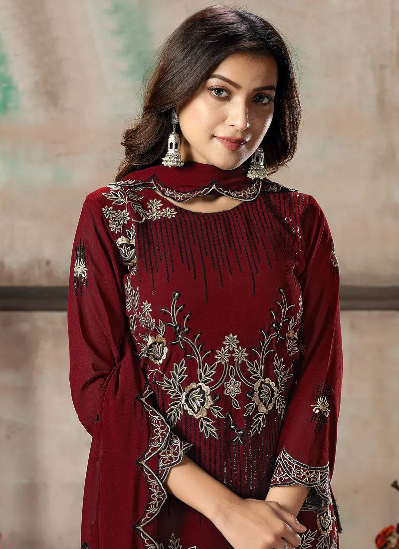Red Embroidered Designer Salawar Kameez