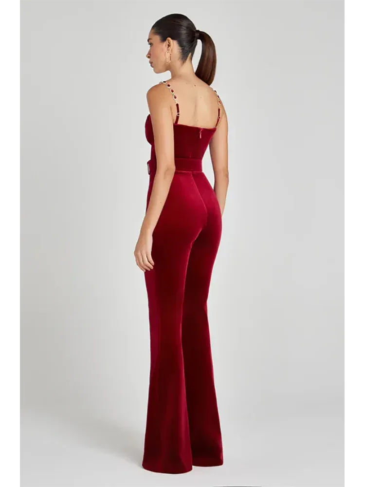 Red Velvet Diamond Strap Jumpsuit