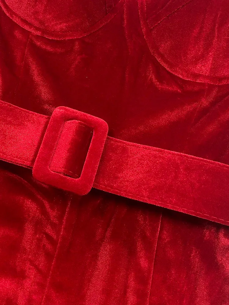 Red Velvet Diamond Strap Jumpsuit