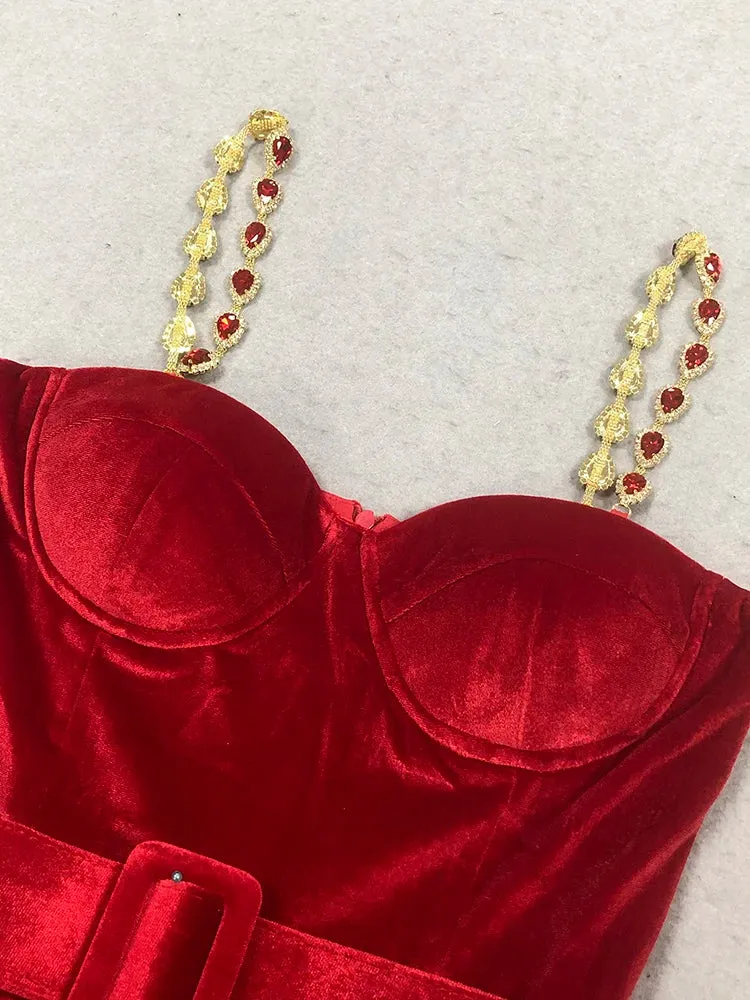 Red Velvet Diamond Strap Jumpsuit