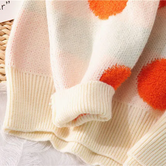Romildi  Autumn Winter Sweaters Pullover Cherry Pattern Long Sleeve Sweater Women Turtleneck Knitted Jumpers Sweater Mujer