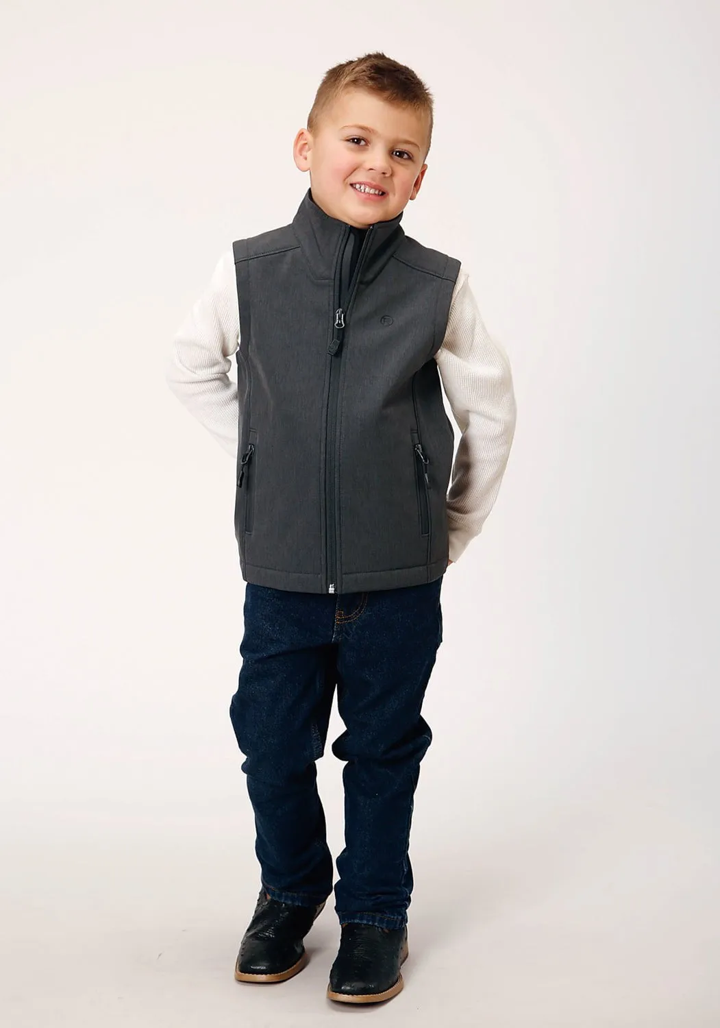 Roper Boys Technical Heather Grey Polyester Softshell Vest M