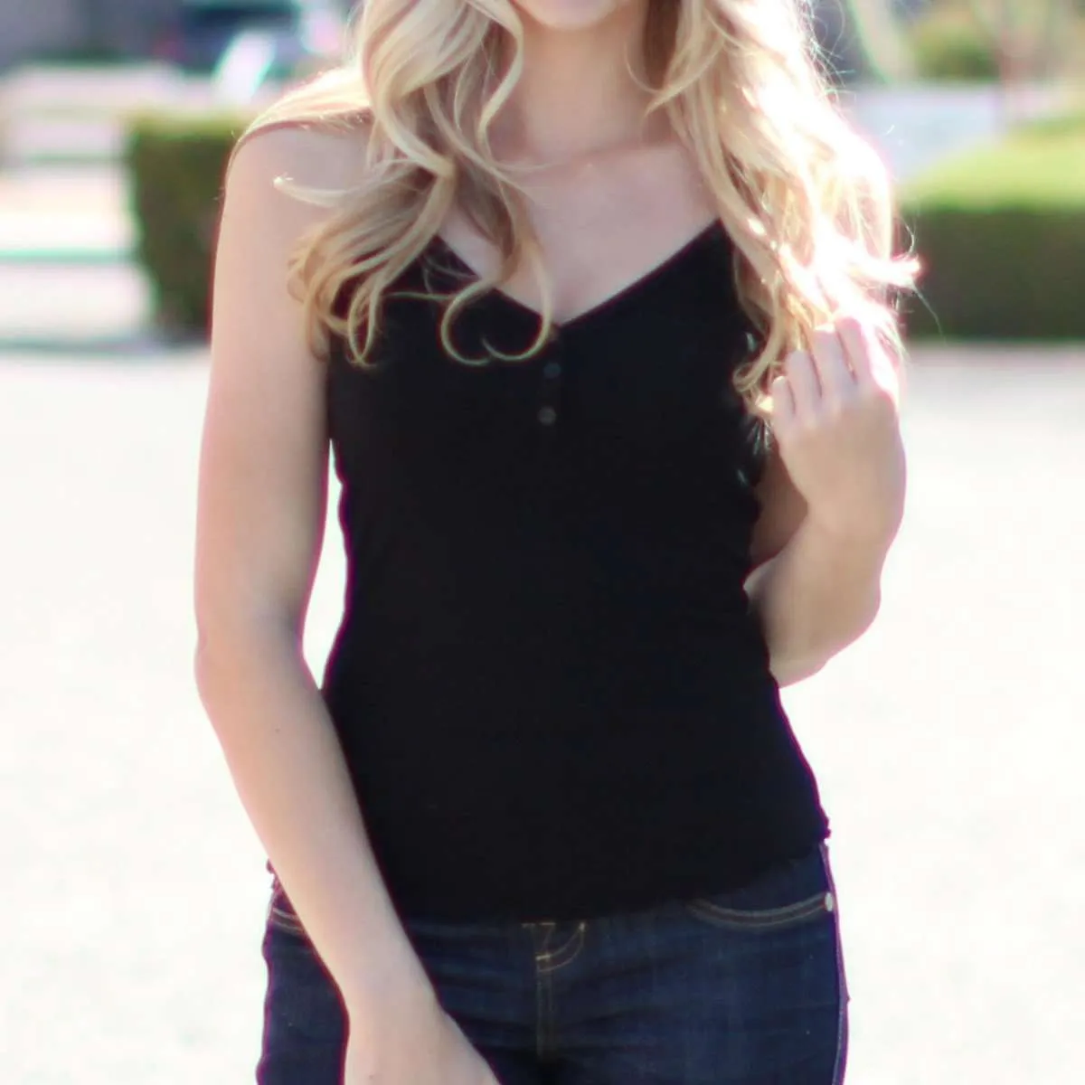 Ruffle Hem Henley Tank
