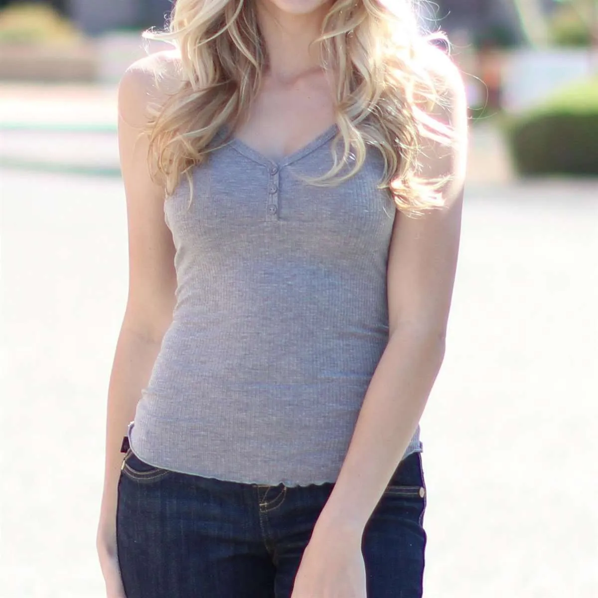 Ruffle Hem Henley Tank