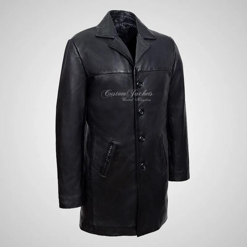 SERGEY Mens Leather Trench Coat Soft Leather Long Jacket