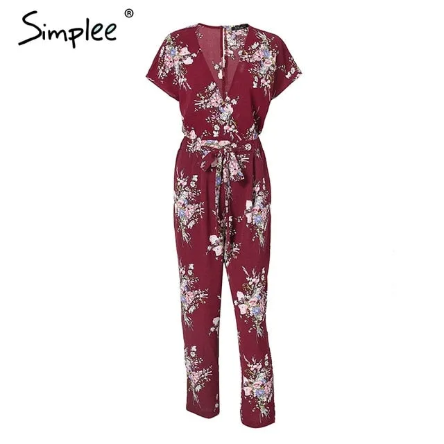 Simplee Vintage floral print boho jumpsuit romper