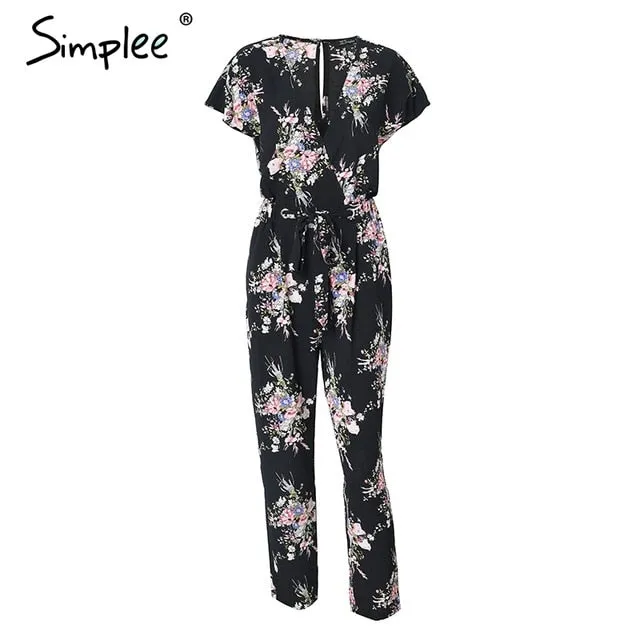 Simplee Vintage floral print boho jumpsuit romper