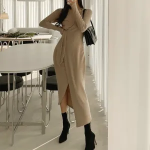 Slim Fitting Collarbone Style Mid Length Dress