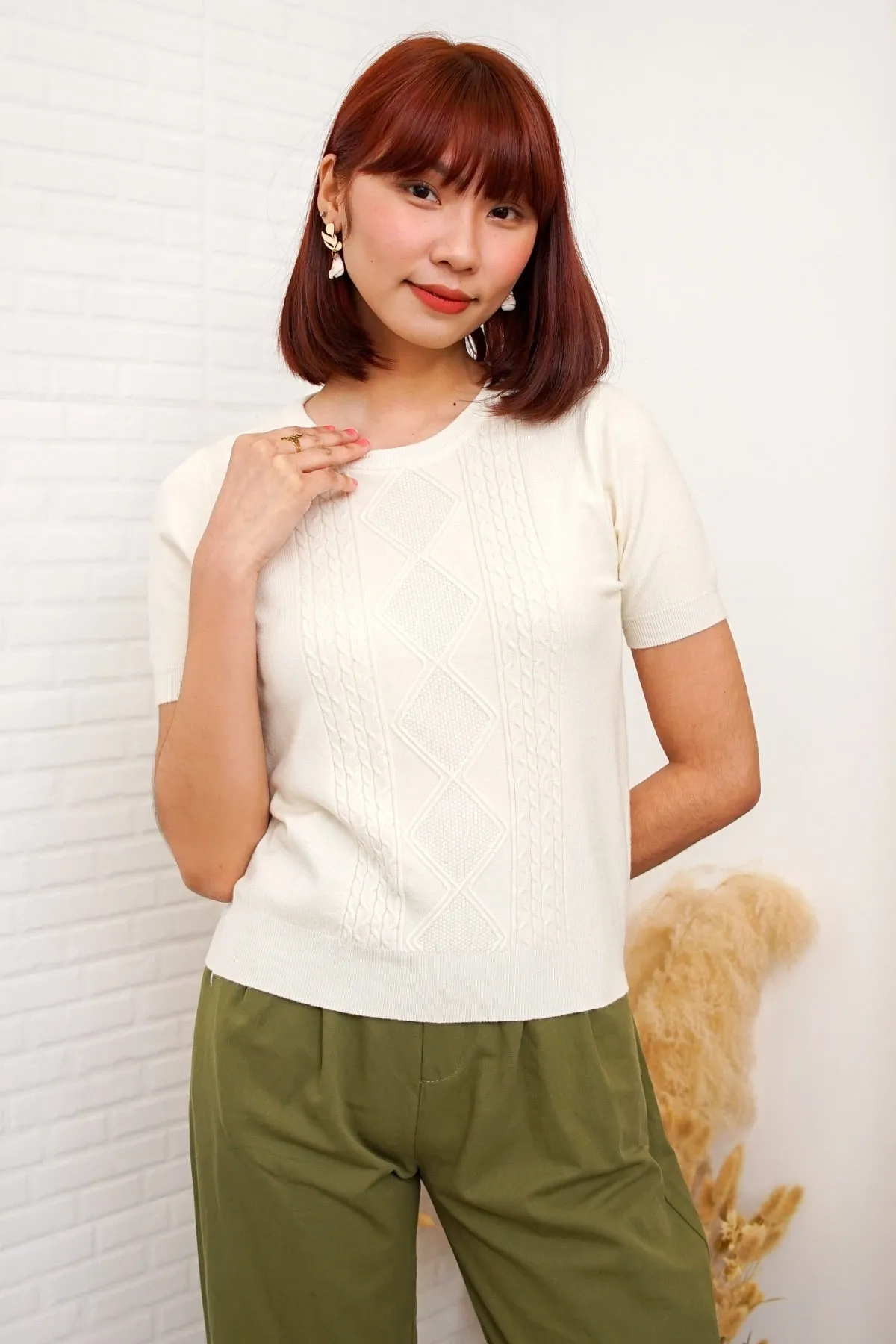 SLOANE Textured Knit Top (Cream)