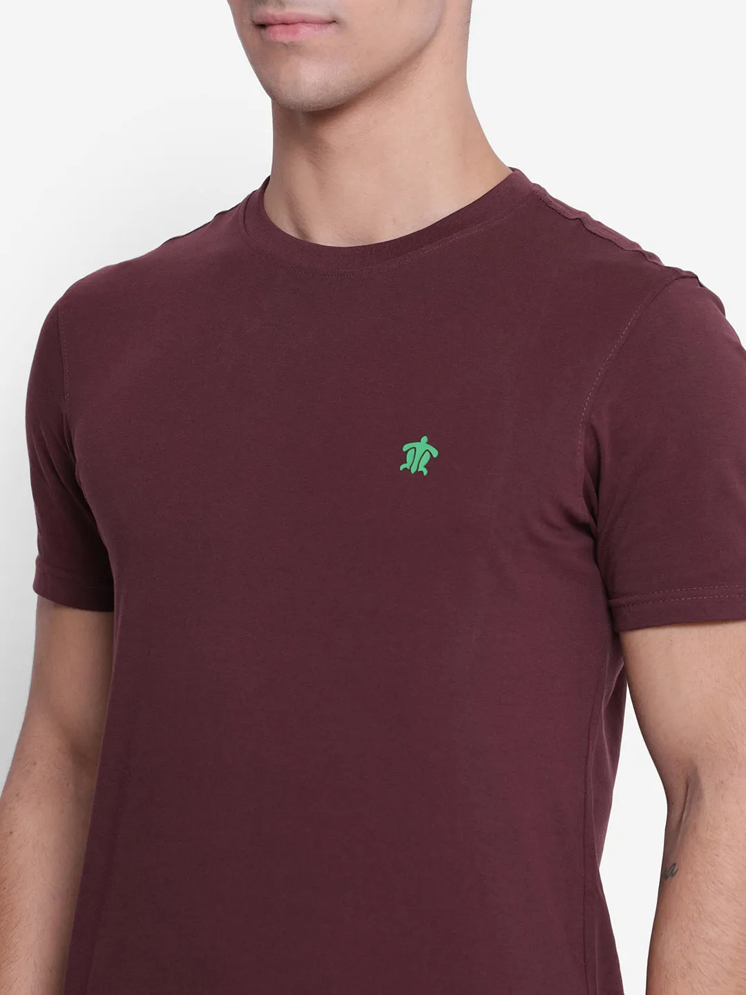 Solid Maroon Crew Neck Men T-Shirt for Men