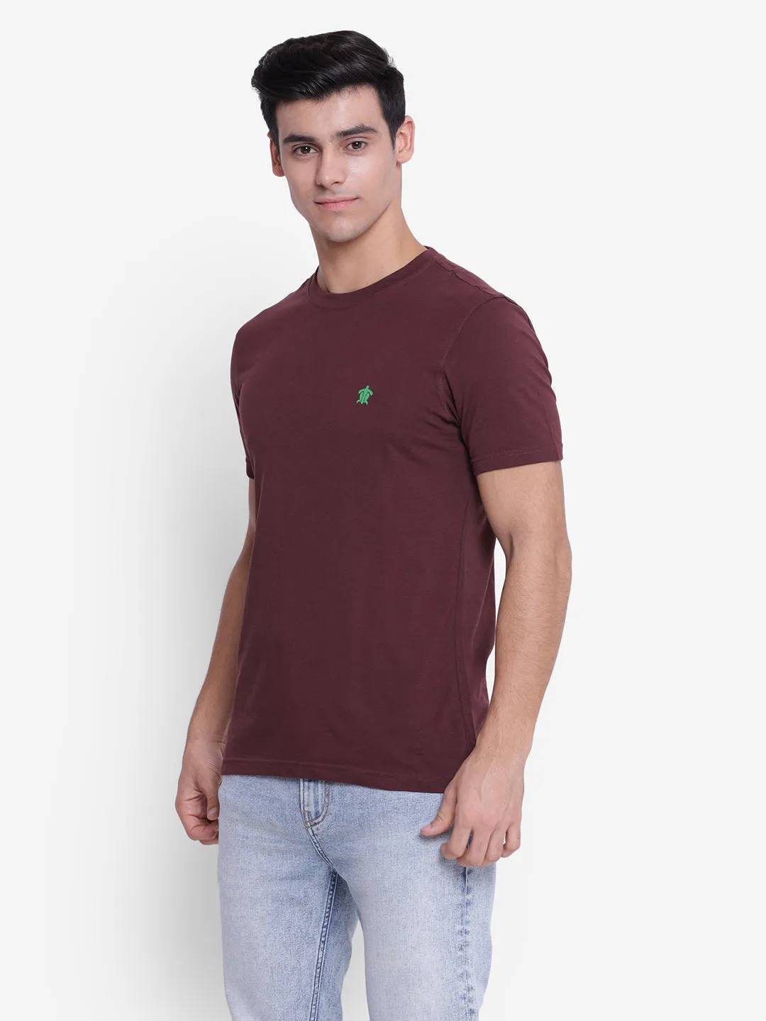 Solid Maroon Crew Neck Men T-Shirt for Men