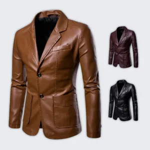 Stylish Vegan Leather Blazer for Men - Warm Autumn Essential