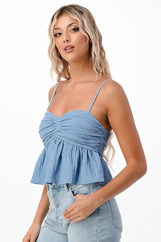 *SWEETHEART BABYDOLL TOP BLUE