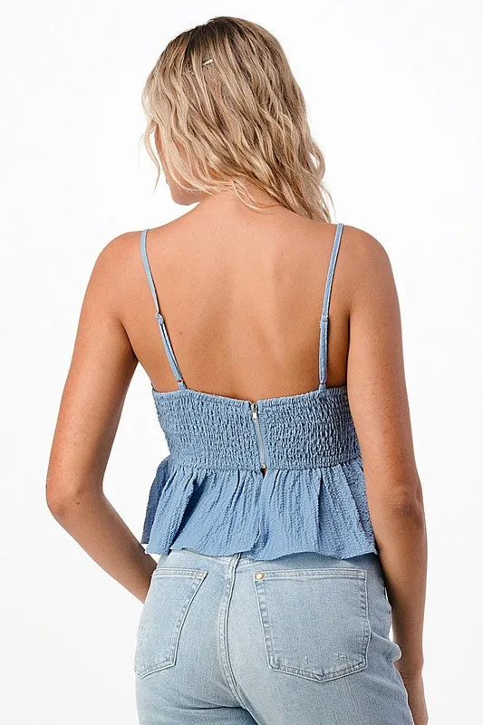 *SWEETHEART BABYDOLL TOP BLUE