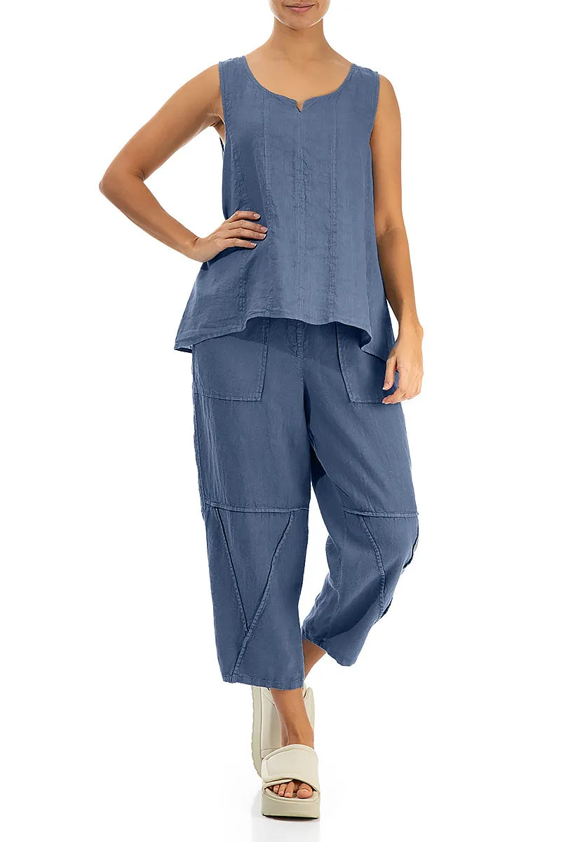 Sweetheart Neck Blue Nova Linen Top