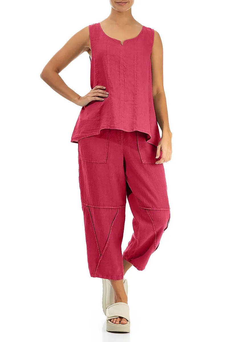Sweetheart Neck Raspberry Linen Top