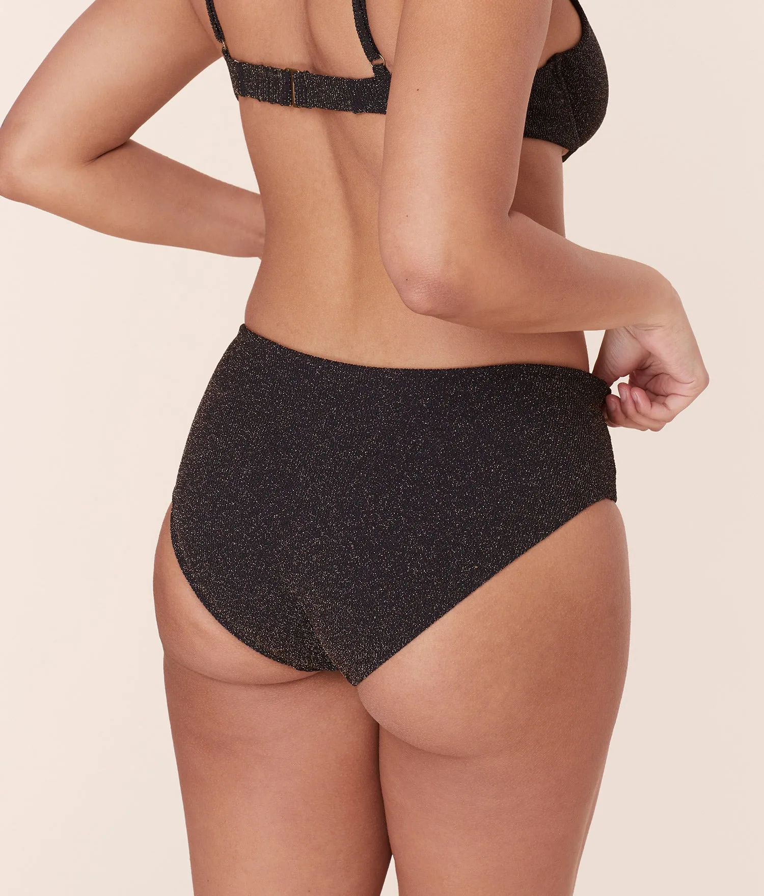 The High Rise Bikini Bottom - Lurex Rib - Black