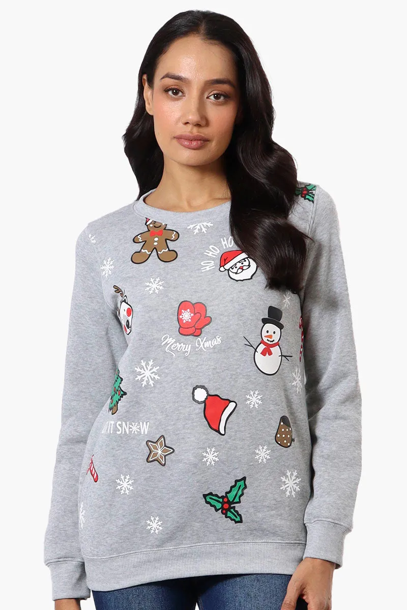 Ugly Christmas Sweater Festive Print Christmas Sweater - Grey