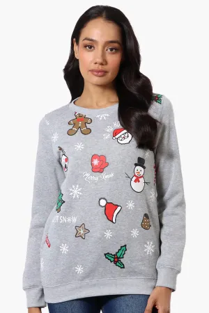Ugly Christmas Sweater Festive Print Christmas Sweater - Grey