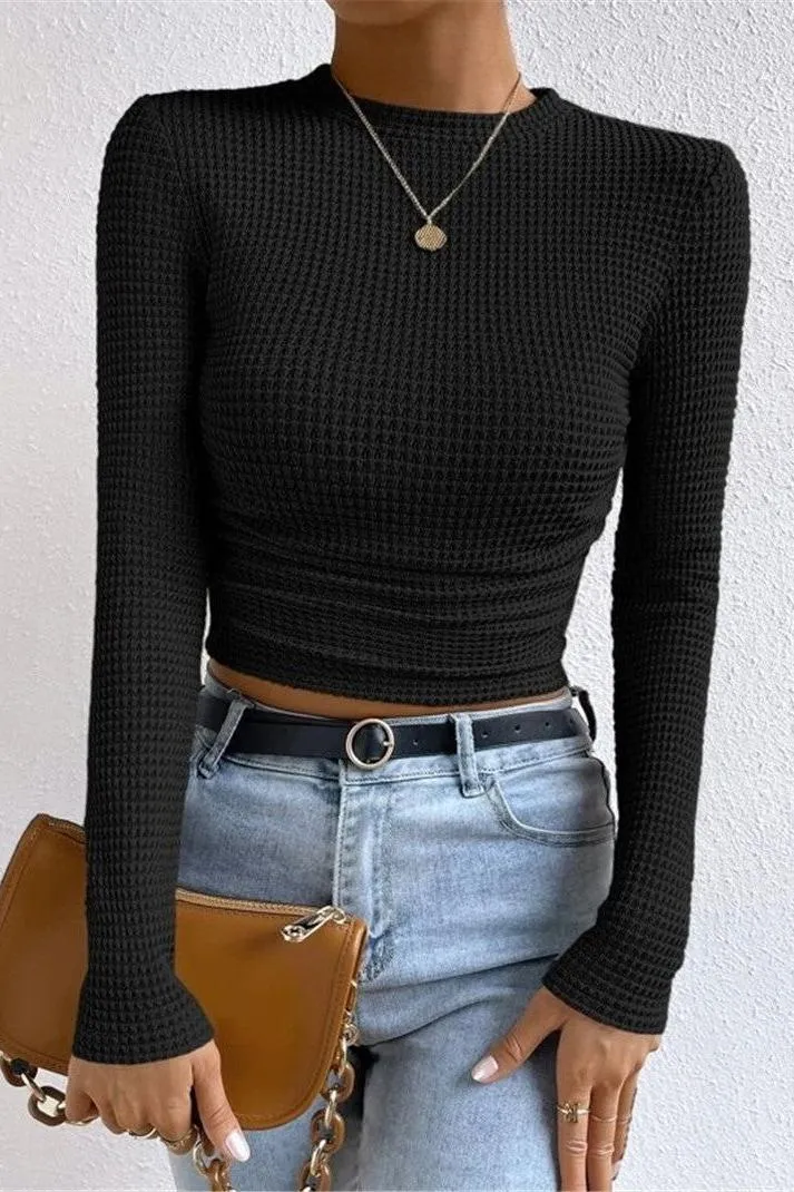 Versatile Long-sleeved Pleated Top